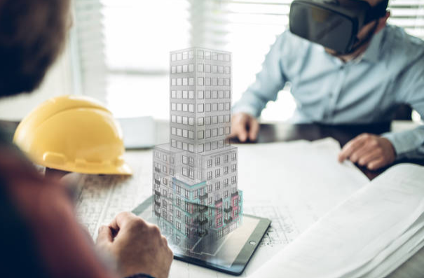 An image of a man wearing a VR headset for 3D visualization.
