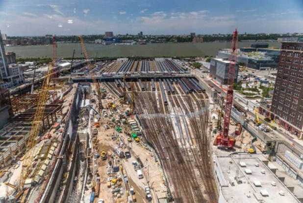 An aerial view of a large construction site.